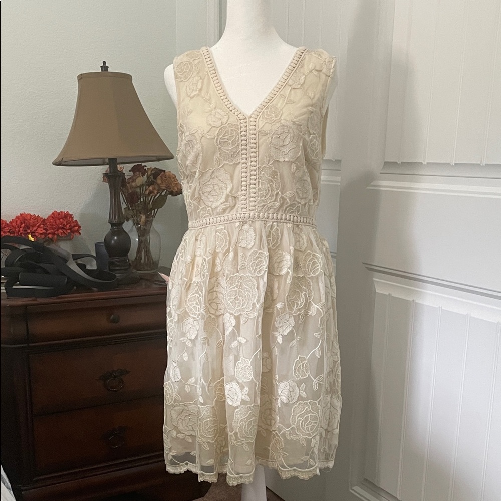 Altar'd State Cream Sleeveless V-Neck Sundress